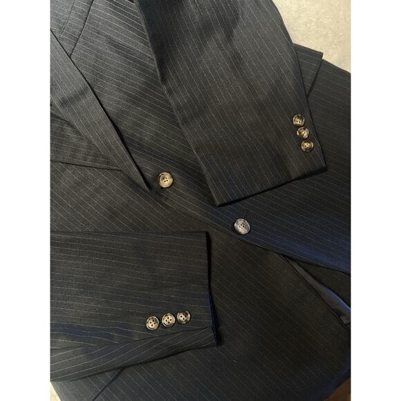Vintage Steeplechase 42L 34x31 Dark Blue Stripe Flannel Finish Unstructured Suit - Picture 6 of 16